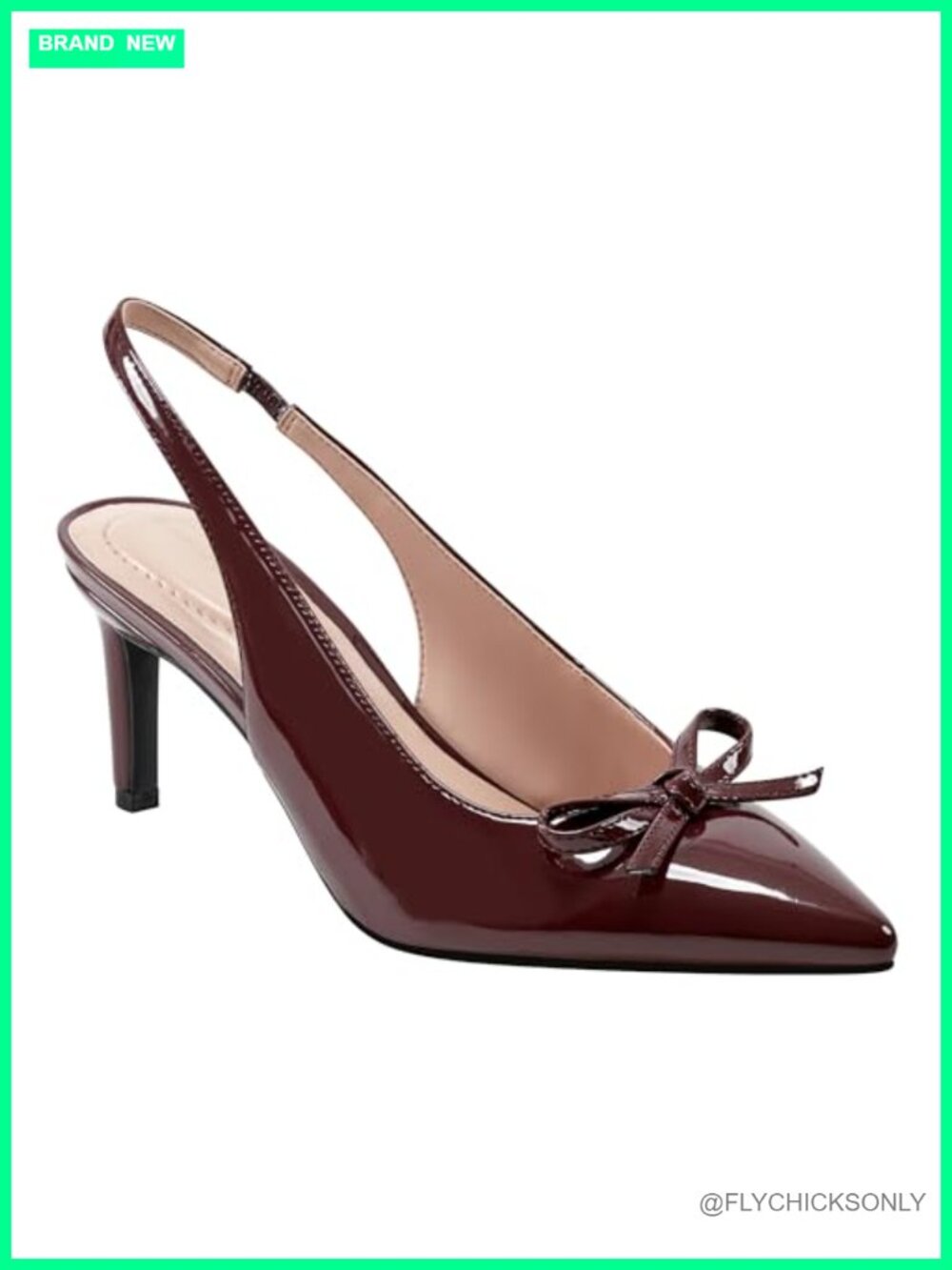 Pointy Toe Slingback Pump Faux Patent Leather Bow Formal